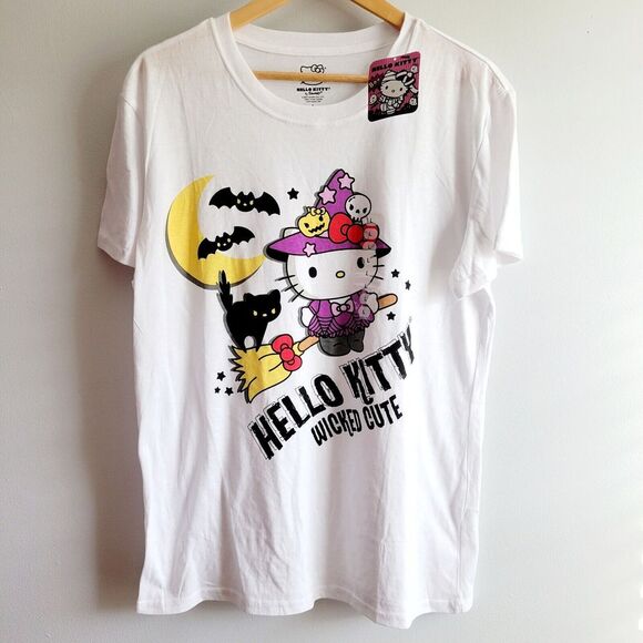 Sanrio Hello Kitty Women's LARGE Wicked Cute Halloween White Tee T-shirt NEW - Picture 2 of 6